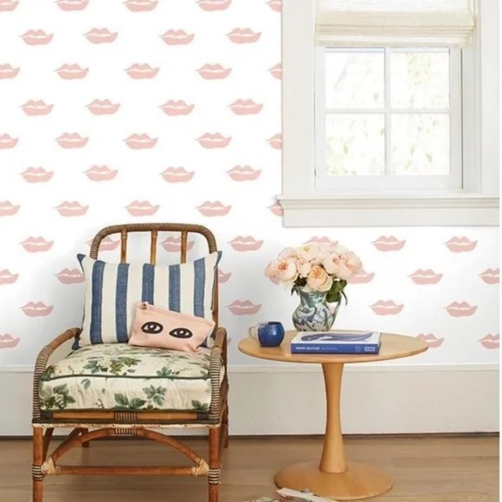 'Lips' Wallpaper by Clare V. - Pink